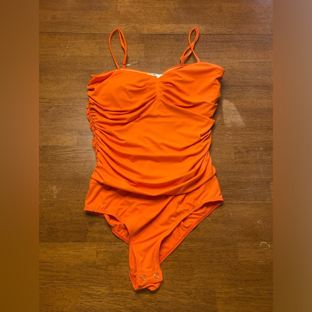 entro Bright Orange Ruched Bodysuit